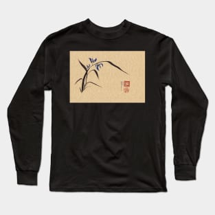 'Morning Orchids'  Sumi-e ink wash painting Long Sleeve T-Shirt